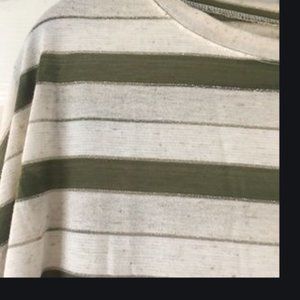 Boxy Tee:  Olive Oatmeal metallic stripe